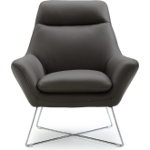 Daiana Arm Chair in Dark Grey Top Grain Italian Leather on Stainless Steel Legs